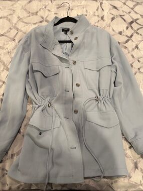 Light Blue Drawstring Utility Oversized Jacket